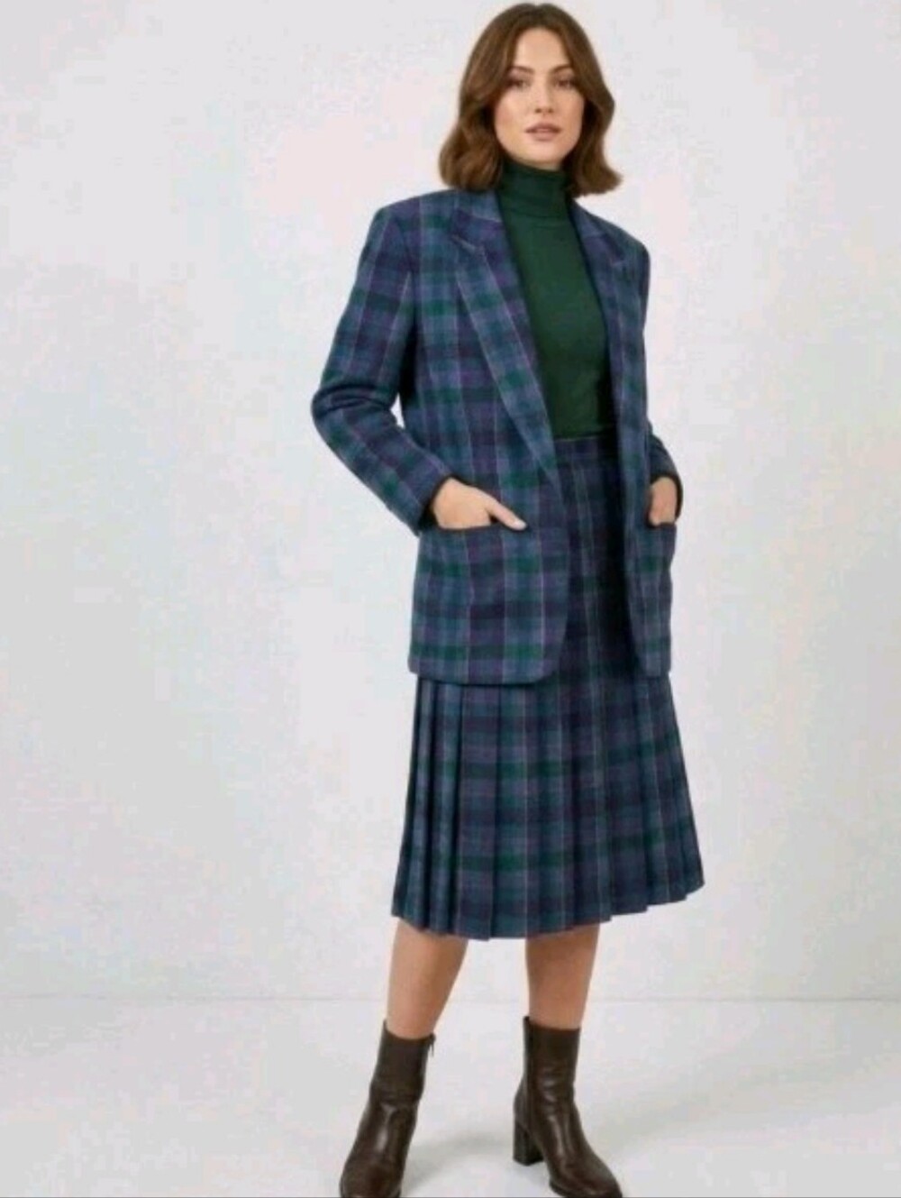 Vintage Pendleton Skirt Suit Set Women Wool Plaid Blazer Heritage USA 10/12